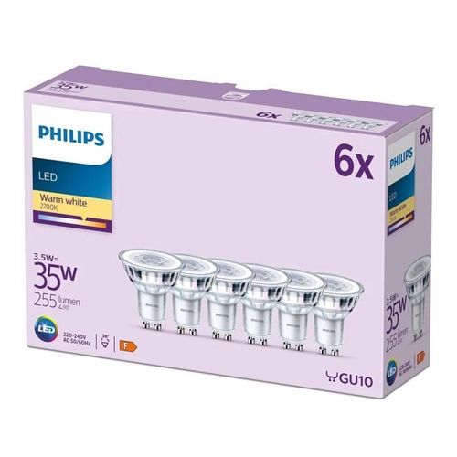 Philips Pack De 6 Ampoules Led Gu10, Blanc Chaud