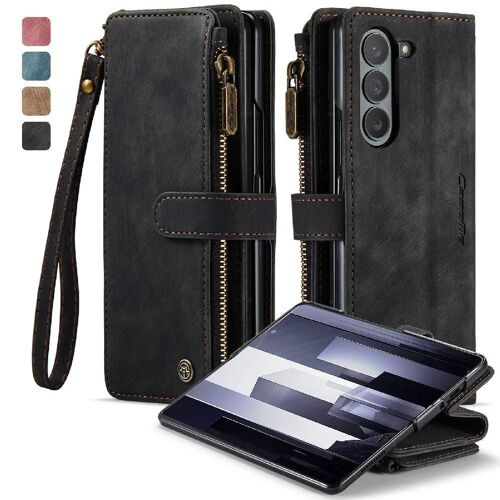Caseme Étui Pour Samsung Galaxy Z Fold 6 5g Portefeuille Étui Pour Femmes Hommes Fentes Pour Cartes De Permis De Conduire Fentes Pour Cartes De Permis De Conduire Avec Titulaire - Noir