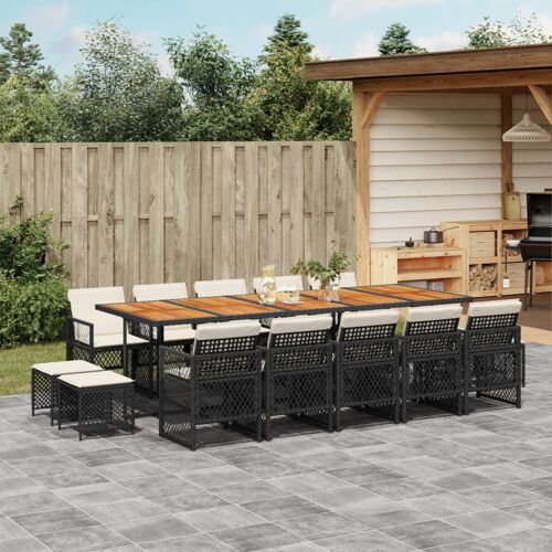 Vidaxl Ensemble À Manger De Jardin 15 Pcs Coussins Noir Résine Tressée