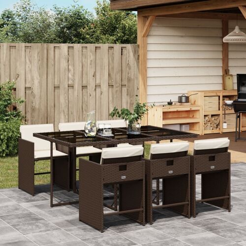 Vidaxl Ensemble À Manger De Jardin Et Coussins 7 Pcs Marron Rotin