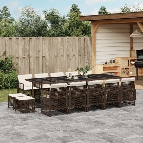 Vidaxl Ensemble À Manger De Jardin Avec Coussins 15 Pcs Marron Rotin