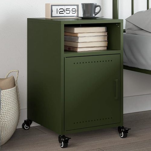 Vidaxl Table De Chevet Vert Olive 36x39x59 Cm Acier