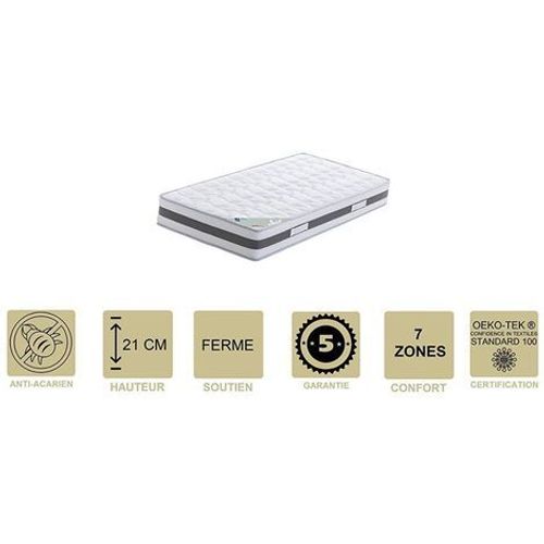 Matelas Mémoire De Forme 62 Kg/M3 100x200 X 21 Cm Ferme - 7 Zones De Confort - Noyau Aertech+ 35 Kg/M3 Hr Haute Densité - Hypoallergénique