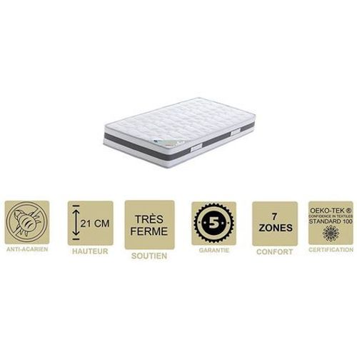Matelas Mémoire De Forme 62 Kg/M3 100x200 X 21 Cm Très Ferme + Oreiller Visco - 7 Zones De Confort - Noyau Aertech+ 35 Kg/M3 Hr Haute Densité - Hypoallergénique