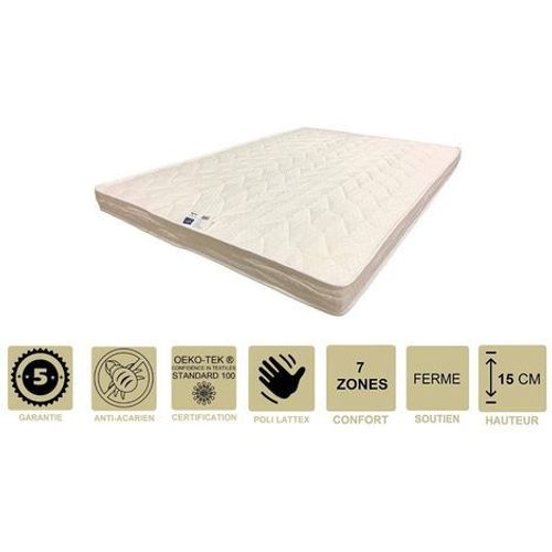 Matelas Ferme Avec Latex Naturel 90x200 X 15 Cm + Oreiller Visco - 7 Zones De Confort - Ame Poli Lattex Hd Haute Résilience - Hypoallergénique