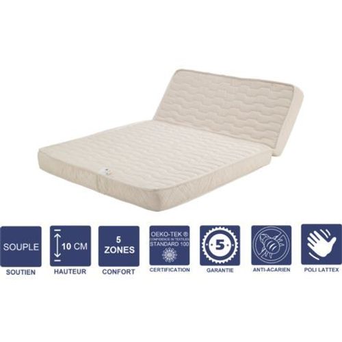 Matelas Souple Pour Tous Bz 160x200 X 10 Cm + Latex Naturel Sur Face Hiver - Dim Assise 60 Cm - 5 Zones De Confort - Face Été Et Ame Poli Lattex Haute Résilience - Hypoallergénique