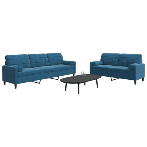 vidaXL Ensemble de canapés 2pcs et coussins et traversins bleu velours