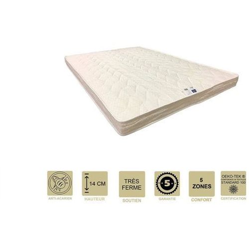 Matelas Très Ferme Mémoire de Forme 60 Kg/m3 Pour Canapé Lit 130x190 x 14 cm - 5 zones de Confort - Ame Poli Lattex Haute Résilience HD - Hypoallergénique