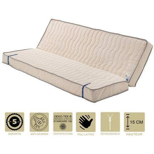 Matelas Ferme Pour Clic Clac 160x200 X 15 Cm - Dim Assise 70 Cm - Déhoussable Housse Lavable - 5 Zones De Confort - Ame Poli Lattex Haute Résilience - Hypoallergénique