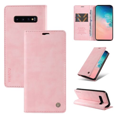 Coque Pour Samsung Galaxy S10,Housse En Cuir Pu Pochette Portefeuille Magnétique Etui De Protection,Antichoc Etui A Rabat Pochette Pour Samsung Galaxy S10,Rose