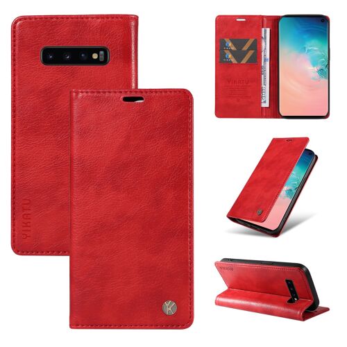 Coque Pour Samsung Galaxy S10 Plus,Housse En Cuir Pu Pochette Portefeuille Magnétique Etui De Protection,Antichoc Etui A Rabat Pochette Pour Samsung Galaxy S10 Plus,Rouge