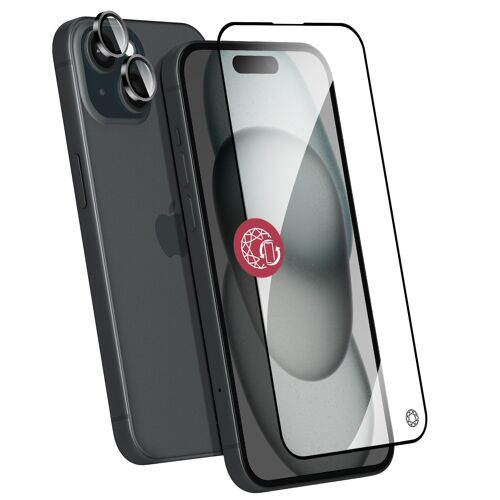 Verre d'Écran 2.5D pour iPhone 15 Plus avec Protège-lentilles Force Glass Transparent