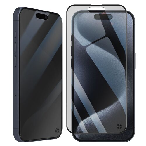 Protection d'écran pour iPhone 15 Pro Max en Verre Organique 2.5D Privé Force Glass Noir transparent