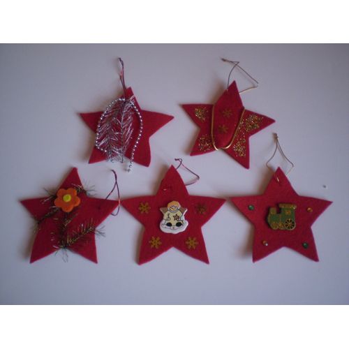 5 Sujets En Feutrine Pour Décoration De Sapin Ou Autre