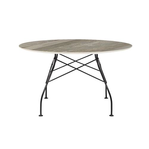 Kartell Table Ronde Glossy Ø 128 Cm (Tropical Grey - Grès Finition Marbre Et Acier Verni Noir)