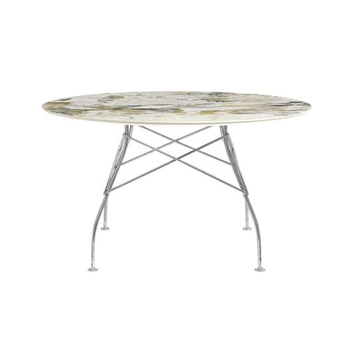 KARTELL table ronde GLOSSY Ø 128 cm (Symphonie - Grès finition Marbre et acier chromé)