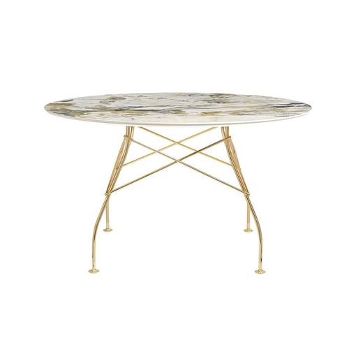 Kartell Table Ronde Glossy Ø 128 Cm (Symphonie - Grès Finition Marbre Et Acier Doré)