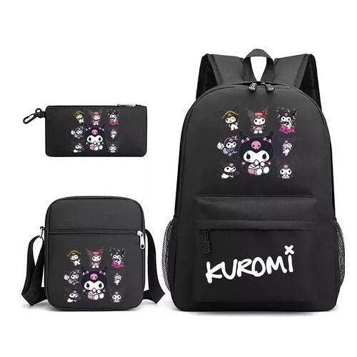 Kuromi ¿ sac d'école imprimé numérique, ensemble de 3 pièces, sac à crayons, sac à bandoulière, sac à dos pour étudiant SHB2532