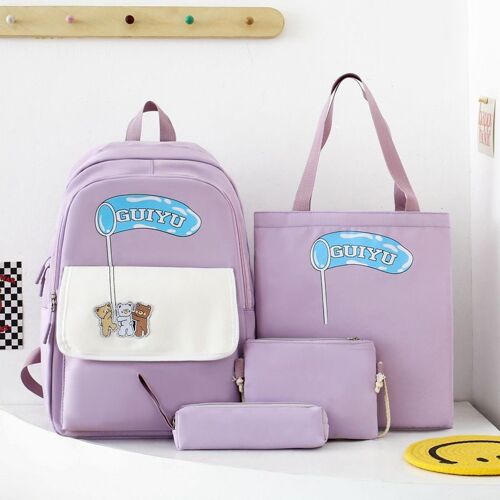 Sac d'école quatre pièces pour la rentrée scolaire, sac à dos mignon de grande capacité pour femmes de la 3e à la 6e année, sac à dos léger pour les déplacements domicile-travail SHB4467
