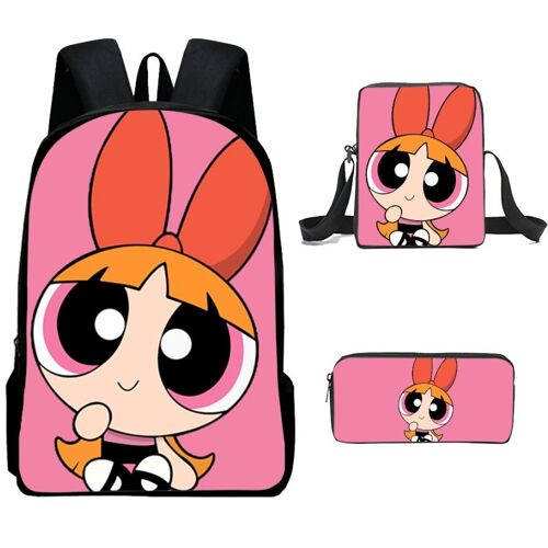 Sac à dos de dessin animé Powerpuff pour fille, sac d'école à impression numérique, sac à bandoulière, étui à stylos SHB2991