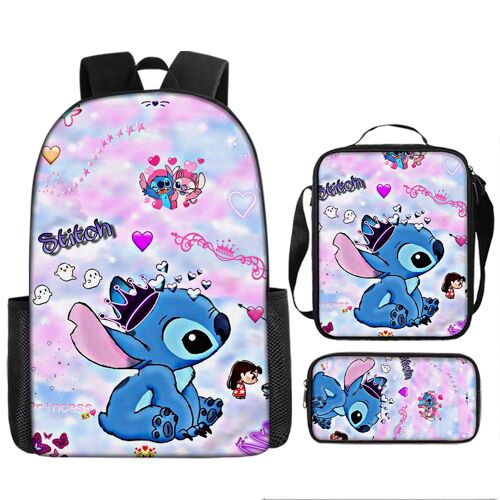 Sac à dos Stitch pour enfants, grande capacité, sac d'école imprimé décontracté, ensemble de trois pièces SHB6527
