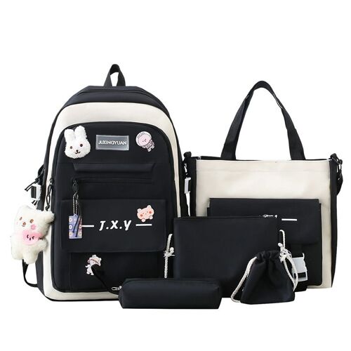 Sac d'école multifonctionnel pour école primaire, collège, lycée, style coréen, sac à dos de grande capacité, cinq pièces, protection de la colonne vertébrale, sac à dos léger pour femmes SHB80