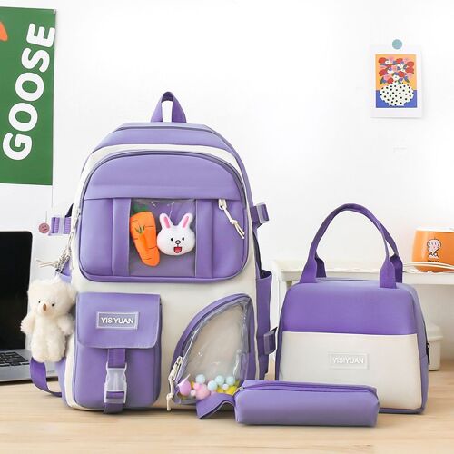Sac à dos en toile pour femmes, petit sac à dos de couleur contrastée fraîche, ensemble trois pièces, sac d'école polyvalent pour lycée, Campus, tendance SHB229
