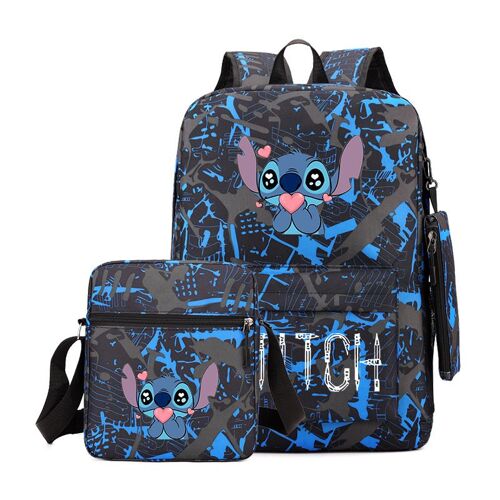 Lilo et Stitch Stitch sac d'école trois pièces étudiants masculins et féminins sac à dos décontracté SHB590