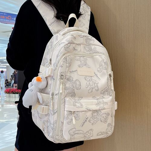 Sac d'école pour lycéennes, sac à dos ours imprimé simple de style japonais pour lycéennes, sac à dos de voyage pour fille mignonne SHB3765