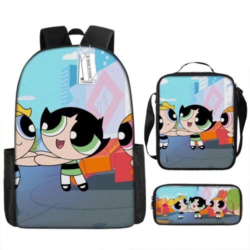 Sac à dos de dessin animé Powerpuff pour fille, sac d'école à impression numérique, sac à bandoulière, étui à stylos SHB2964