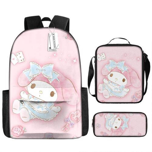 Sac à dos Hello Kitty de dessin animé, sac d'école décontracté de moyenne et grande capacité, ensemble de trois pièces SHB1672