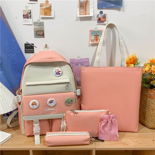 Sac d'école pour femmes, version coréenne tendance du sac d'école cinq pièces pour filles Wonsu, sac à dos d'étudiant à la mode SHB3041