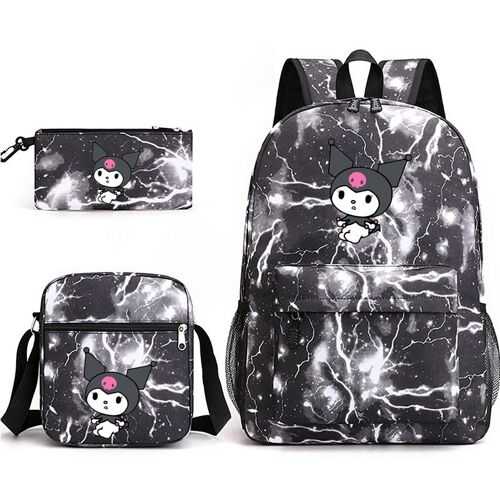 Kuromi ¿ sac d'école imprimé numérique, ensemble de 3 pièces, sac à crayons, sac à bandoulière, sac à dos pour étudiant SHB2552