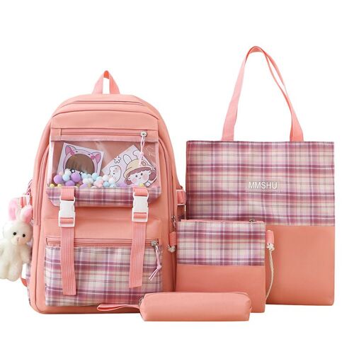 Cartable à carreaux femme campus petit ensemble frais sac collégiens grande capacité sac à dos sac à dos décontracté SHB55