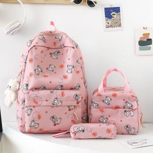 Sac à dos imprimé dessin animé mignon Mori pour femmes, grande capacité, sac d'école réduisant la charge au collège et au lycée, ensemble de trois pièces, sac à déjeuner isolé SHB177