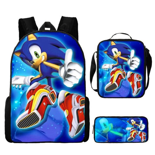 Sac à dos Sonic, sac d'école, sac à déjeuner, sac à crayons, ensemble de trois pièces SHB300