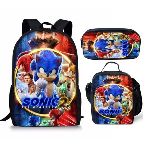 Sac à dos Sonic, sac d'école, sac à déjeuner, sac à crayons, ensemble de trois pièces SHB368