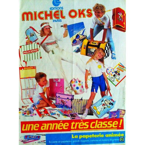 Publicité Ancienne Issue De La Revue Mickey De Janvier 1985 Pour La Ligne De Fournitures Scolaires Fantaisie Avec Licence " Michel Oks " : Mickey, Snoopy, Hollywood, ......