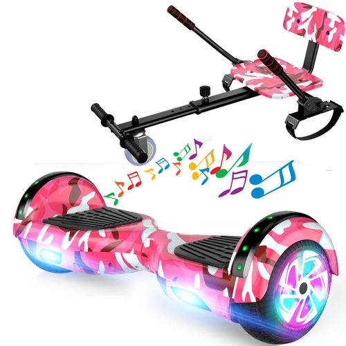 Hoverboard + Hoverkart - 6.5" Pneus - Bluetooth - Lumières Led - Portée 7-10km - Karting Ajustable - Enfant - Rose