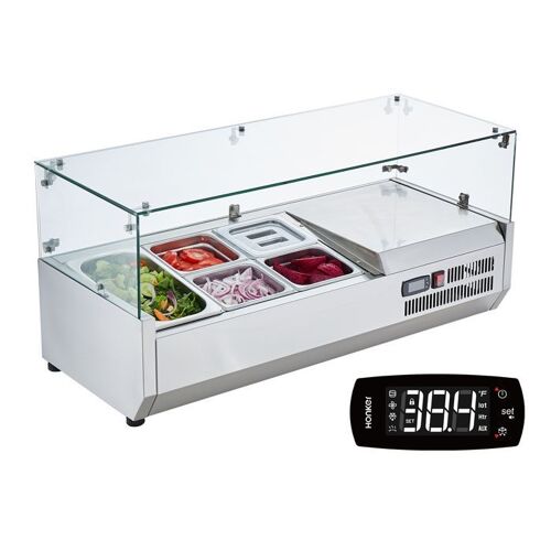 Saladette Réfrigérée à Poser-VEVOR-140 W-1 1/3 , 4 1/6 Casseroles-Corps Inox 304,Couvercle PC-Préparation de Sandwich Ingrédients
