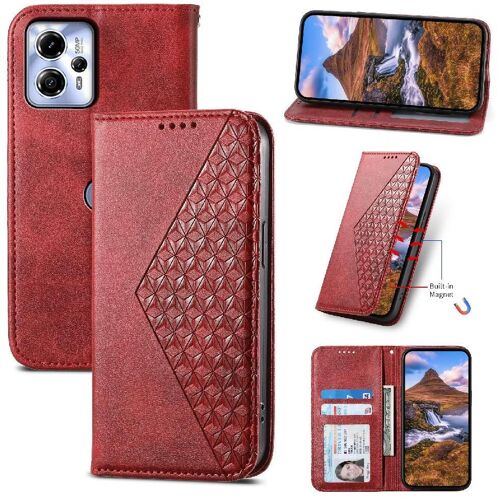 Flip Étui Pour Motorola Moto G13 Portefeuille Support Forme De Rhombus Utilisation Quotidienne Sangle À Main - Rouge