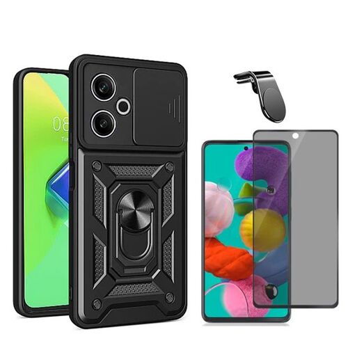 Kit De Film Anti-Espion 5D + Couvercle Anti-Impact Pour Fenêtre Coulissante De Défenseur Militaire Magnétique + Support Magnétique L De Voiture Pour Conduite Sûre Phonecare Compatible avec Xiaomi Redmi 13 5G - Noir