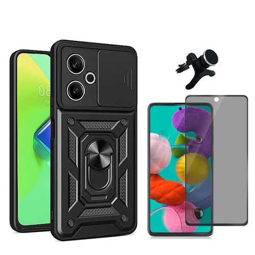 Kit De Film Anti-Espion 5d + Couvercle Anti-Impact Pour Fenêtre Coulissante De Défenseur Militaire Magnétique + Support De Voiture Magnétique Renforcé Phonecare Compatible Avec Xiaomi Redmi 13 5g - Noir