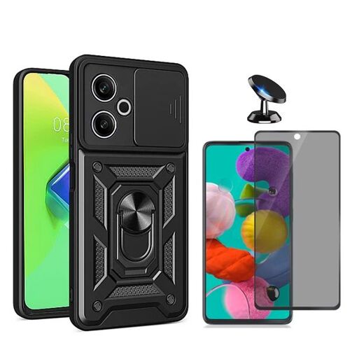 Kit De Film Anti-Espion 5d + Couvercle Anti-Impact Pour Fenêtre Coulissante De Défenseur Militaire Magnétique + Support Magnétique De Voiture Phonecare Compatible Avec Xiaomi Redmi 13 - Noir