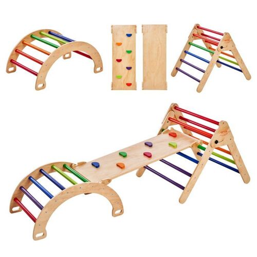 Kit Triangle D'escalade Montessori-Vevor-5-En-1-Enfants Bois Grande Taille-Intérieure Triangle-Rampe Arc-Tout-Petits 1-3 Ans-Coloré