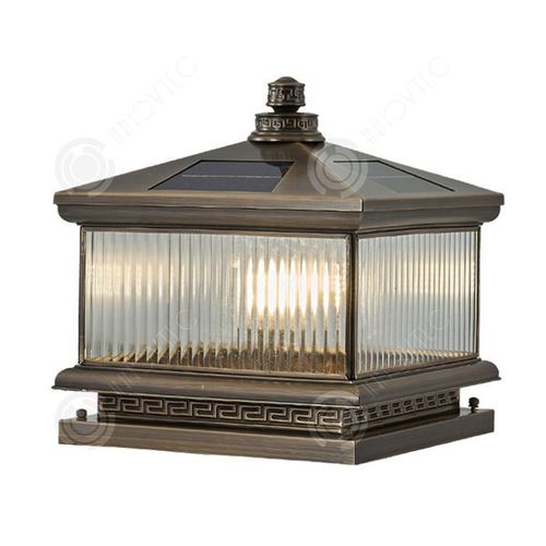 Inn Lumière Solaire Extérieure Lumière De Jardin 12w E27 23x25x28cm Ip65 Tout Cuivre Extérieur Solaire Étanche Colonne Phare Bronze