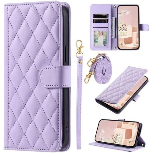 Compatible Avec Iphone 15 Coque Cuir Portefeuille Etui Folio Magnetique Housse Stand Antichoc Avec Fentes De Cartes Support Fonction-Violet