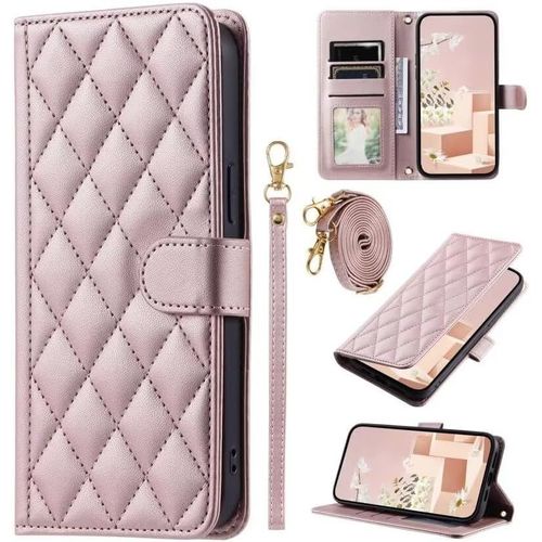 Compatible Avec Iphone 15 Coque Cuir Portefeuille Etui Folio Magnetique Housse Stand Antichoc Avec Fentes De Cartes Support Fonction-Or Rose