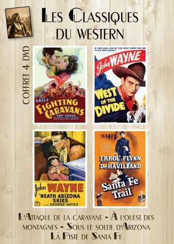 Coffret 4 Dvd Western : L'attaque De La Caravane (Fighting Caravans), À L'ouest Des Montagnes (West Of The Divide), Sous Le Soleil D Arizona (Neath Arizona Skies), La Piste De Santa (Santa Fe Trail)