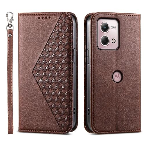 Flip Étui Pour Motorola Moto G Stylus 4g 2023 Support Forme De Rhombus Portefeuille Sangle À Main Utilisation Quotidienne - Le Brun